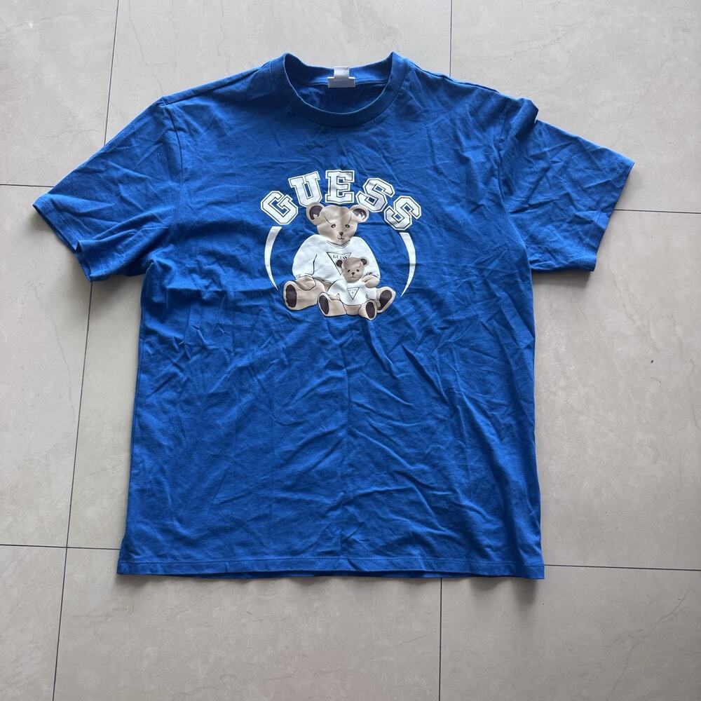 GUESS Originals Blue Teddy Bear Graphic T-Shirt Size M Heritage Collection